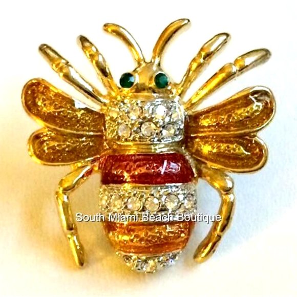 Bumble Bee Lapel Pin Brooch Gold Plated Crystal Tie Tac Hat Enamel Insect - Picture 1 of 9